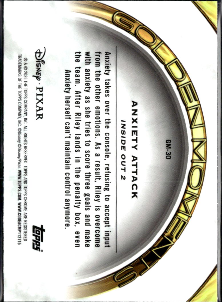 Anxiety Attack 2025 Topps Chrome Disney Pixar Golden Moments #GM-30