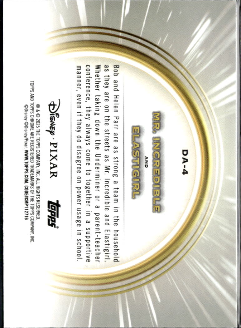 Mr Incredible Elastagirl 2025 Topps Chrome Disney Pixar Golden Moments #DA-4