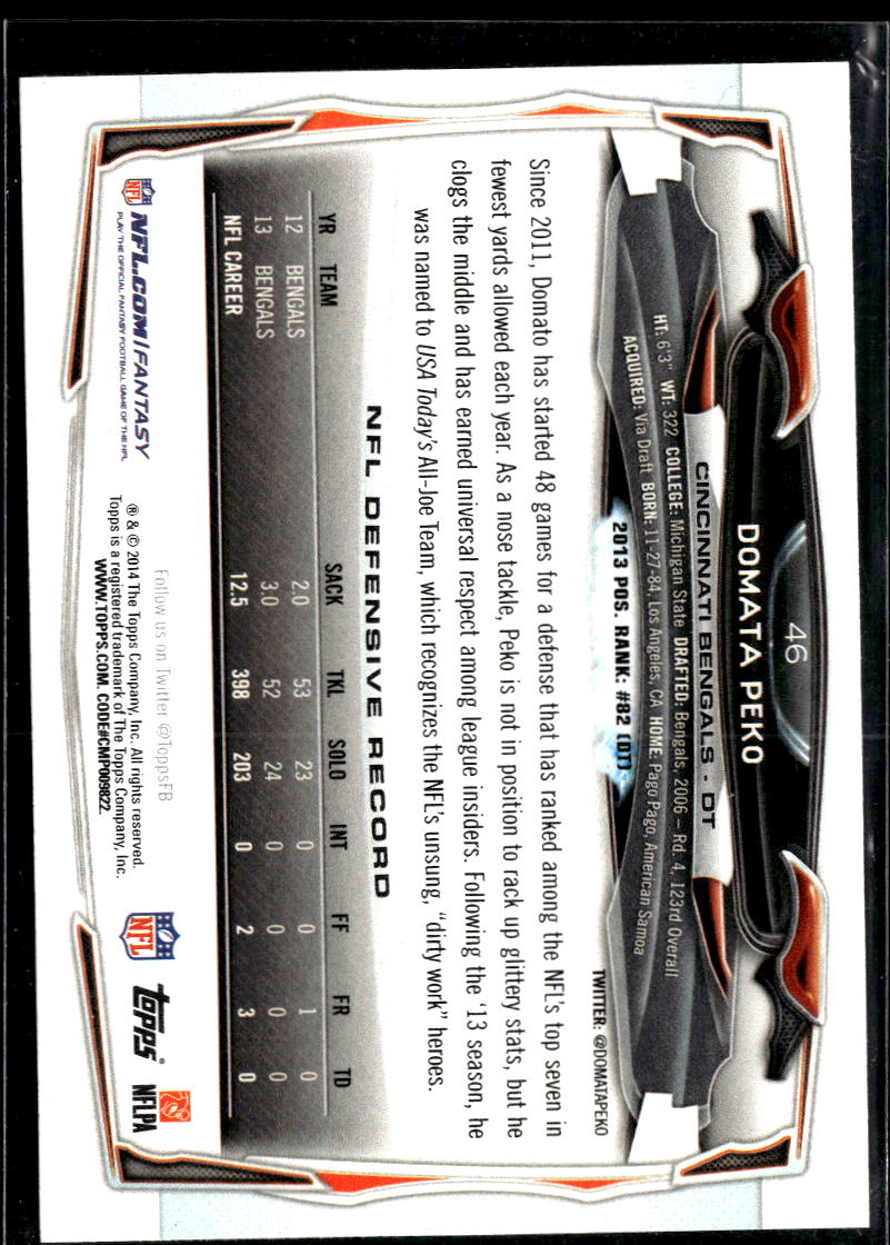 Domata Peko 2014 Topps Rookie RC Cincinnati Bengals