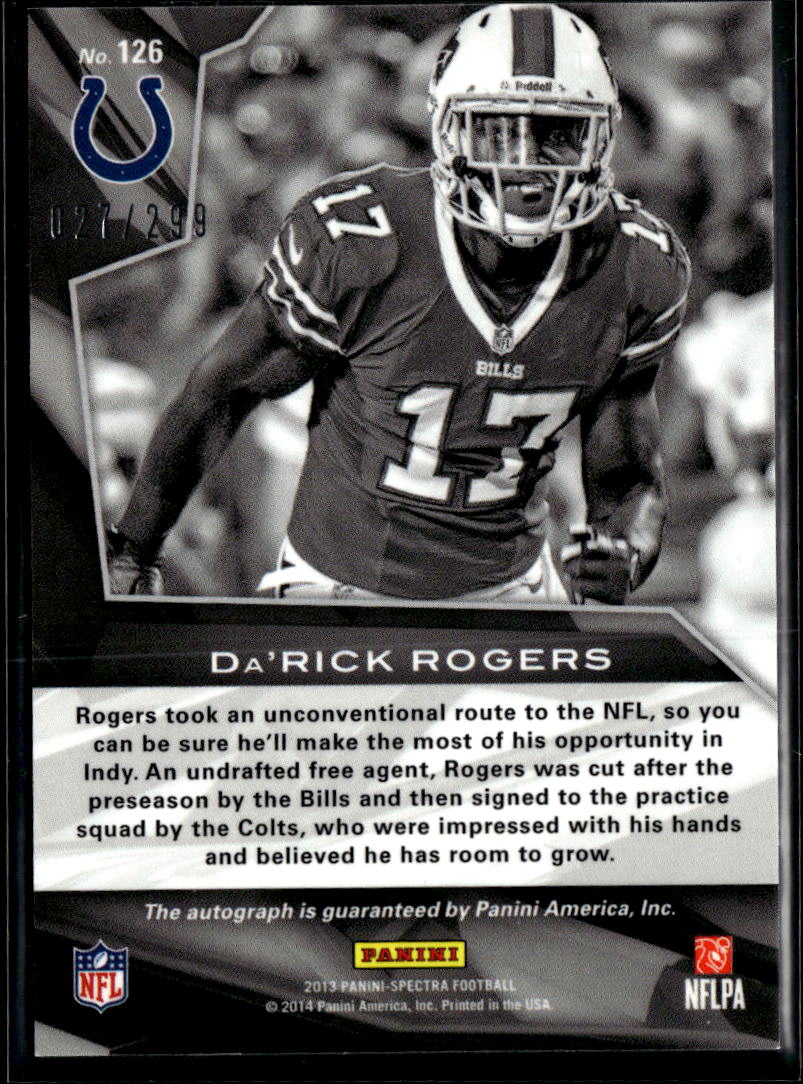 Da'Rick Rogers 2014 Spectra Auto Autograph RC /299 Indianapolis Colts