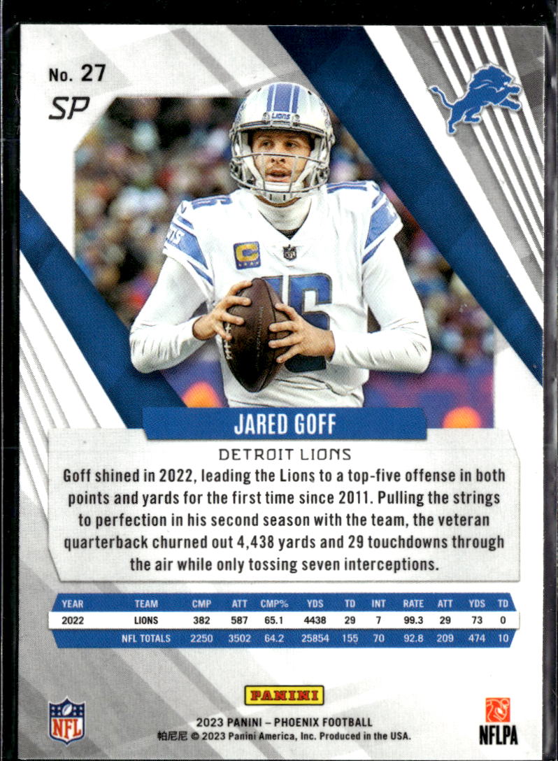 Jared Goff 2023 Panini Phoenix SHORTPRINT SP Detroit Lions