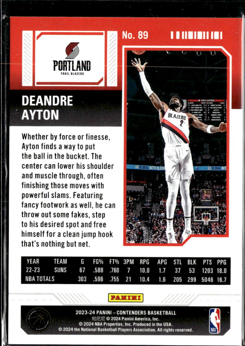 Deandre Ayton 2024 Contenders Semifinal Ticket /99 Portland Trail Blazers