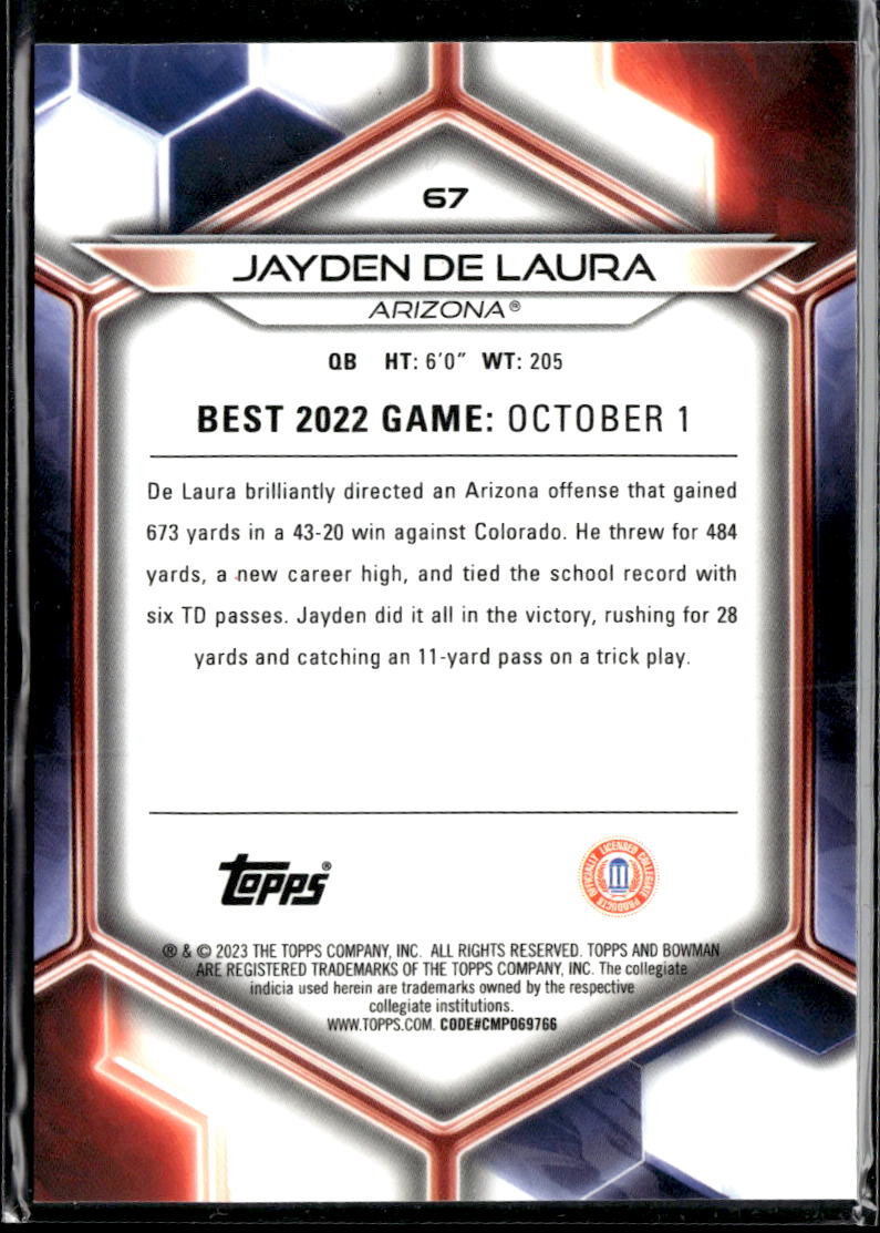 Jayden de Laura 2023 Bowman's Best Green Refractor /99 Arizona Wildcats