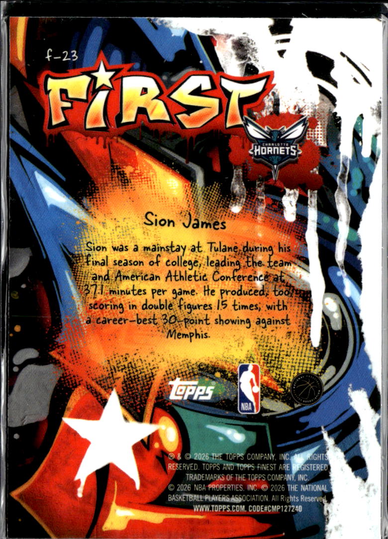 Sion James 2026 Topps Finest Xfractor Rookie RC Charlotte Hornets