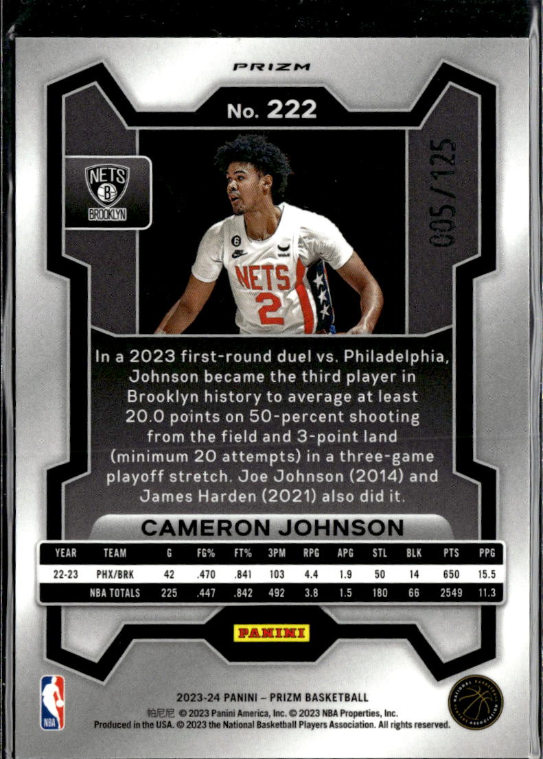 Cameron Johnson 2023 Prizm Blue Ice 5/125 Brooklyn Nets