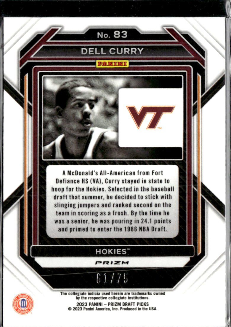 Dell Curry 2023 Prizm Draft Picks Purple 61/75 Virginia Tech Hokies