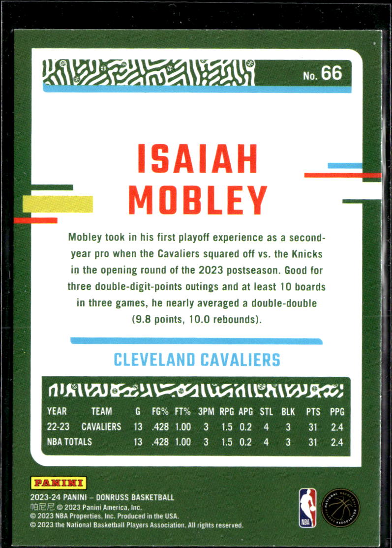 Isaiah Mobley 2023 Donruss Red Laser 3/99 Cleveland Cavaliers