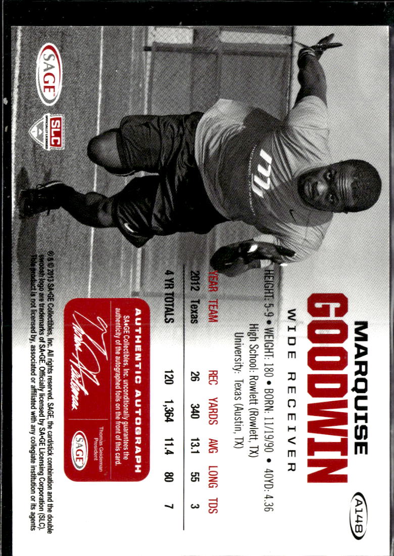 Marquise Goodwin 2013 SAGE HIT Auto Autograph RC Texas Longhorns
