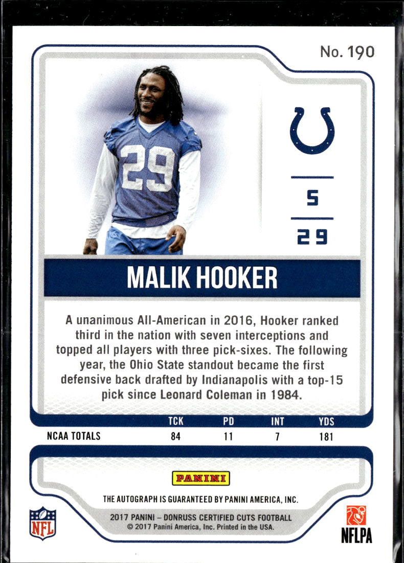 Malik Hooker 2017 Certified Cuts Auto Autograph RC /199 Indianapolis Colts