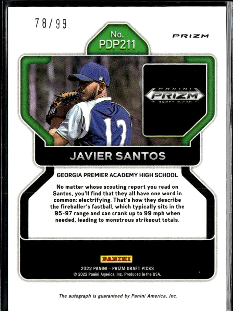 Javier Santos 2022 Prizm Draft Auto Autograph RC Red Georgia 78/99