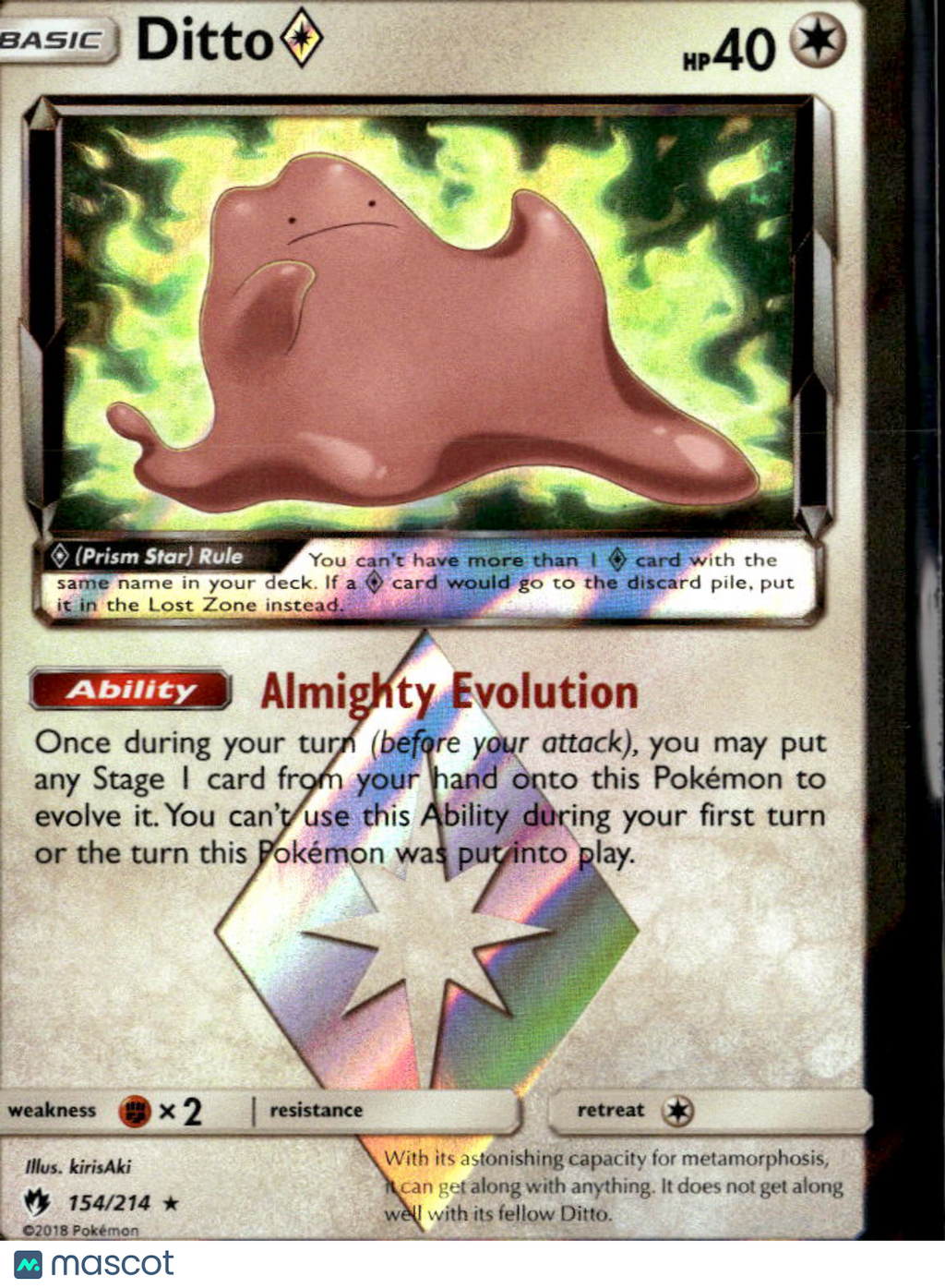 Ditto ◇ 2018 Lost Thunder Holo Rare #154/214