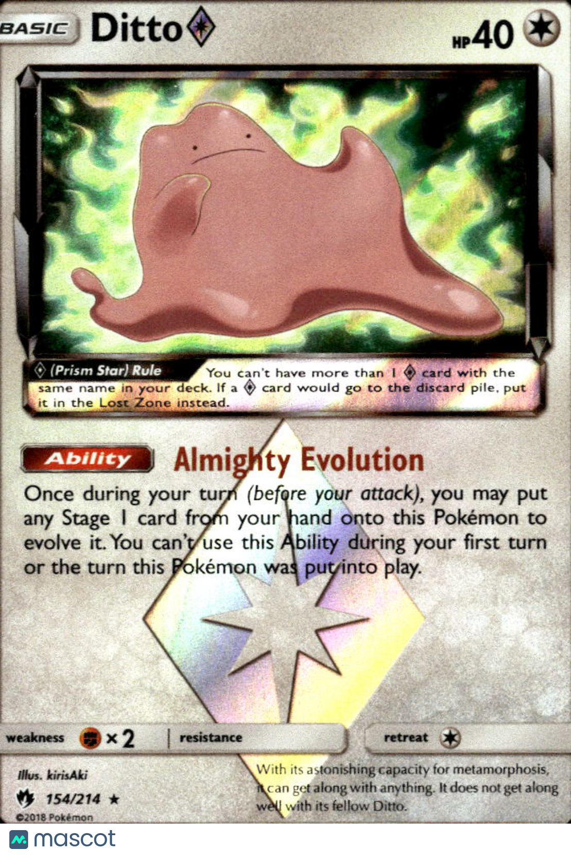 Ditto 2018 Lost Thunder Holo Rare #154/214