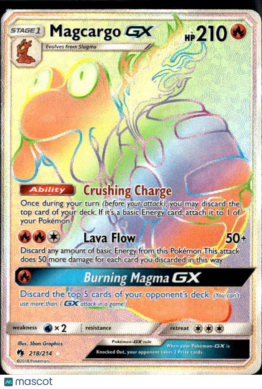 Magcargo GX 2018 Celestial Storm Rainbow Secret Rare FA HR #218/214