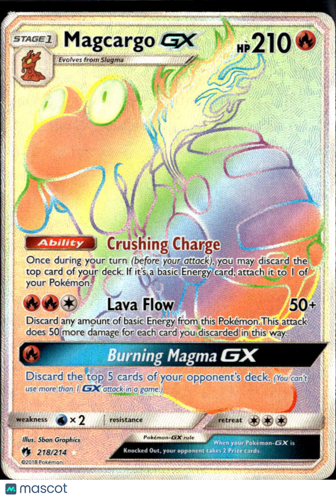 Magcargo GX 2018 Celestial Storm Rainbow Secret Rare FA HR #218/214