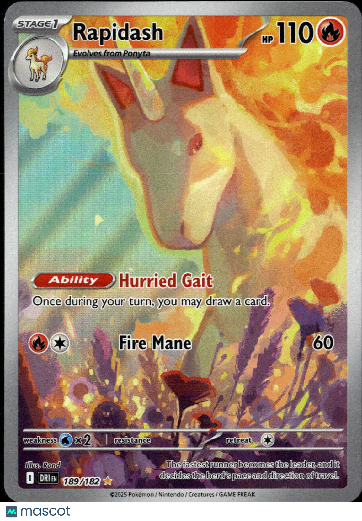 Rapidash 2025 Destined Rivals Holo Secret Rare #189/182