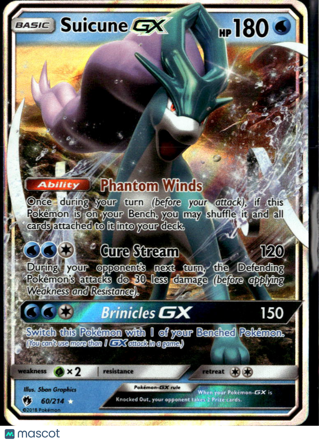 Suicune GX 2018 Lost Thunder Holo Rare RR #60/214