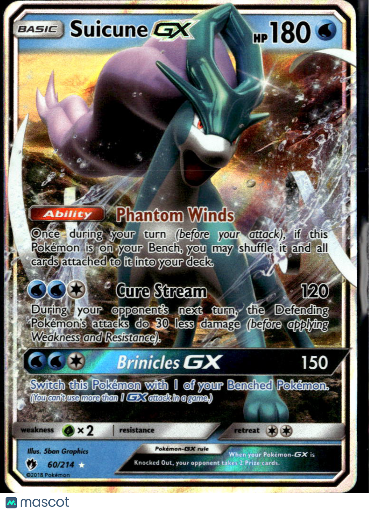 Suicune GX 2018 Lost Thunder Holo Rare RR #60/214