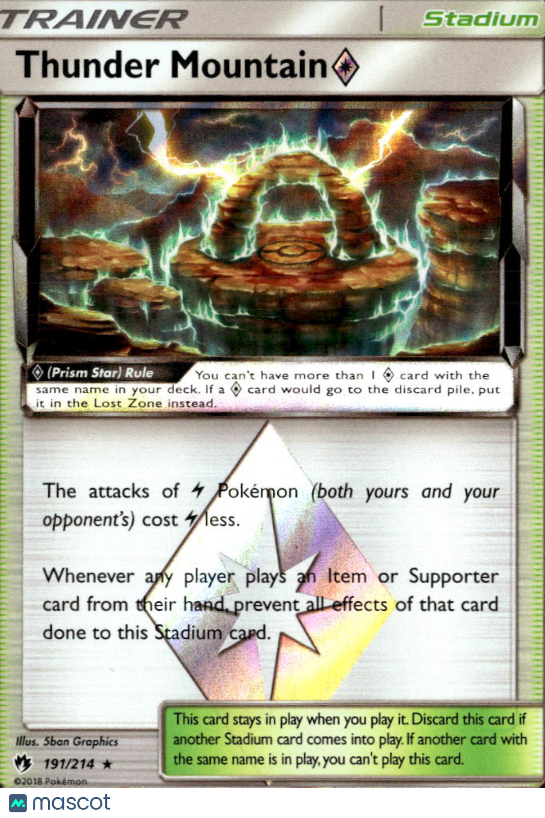 Thunder Mountain ◇ 2018 Lost Thunder Holo Rare #191/214