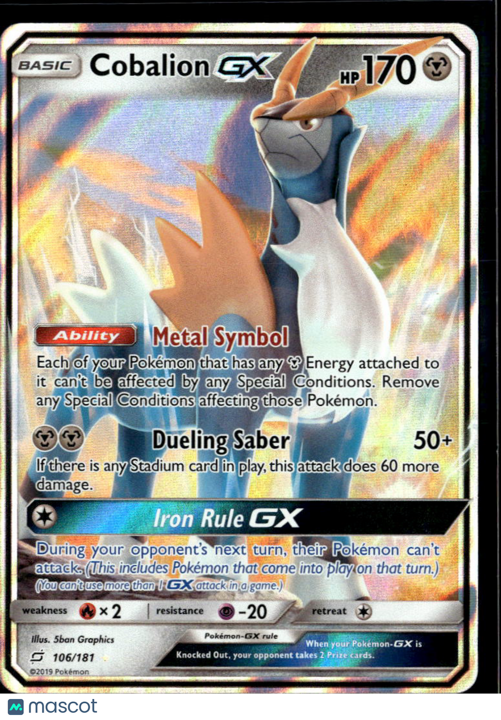 Cobalion GX 2019 Team Up Holo Rare #106/181