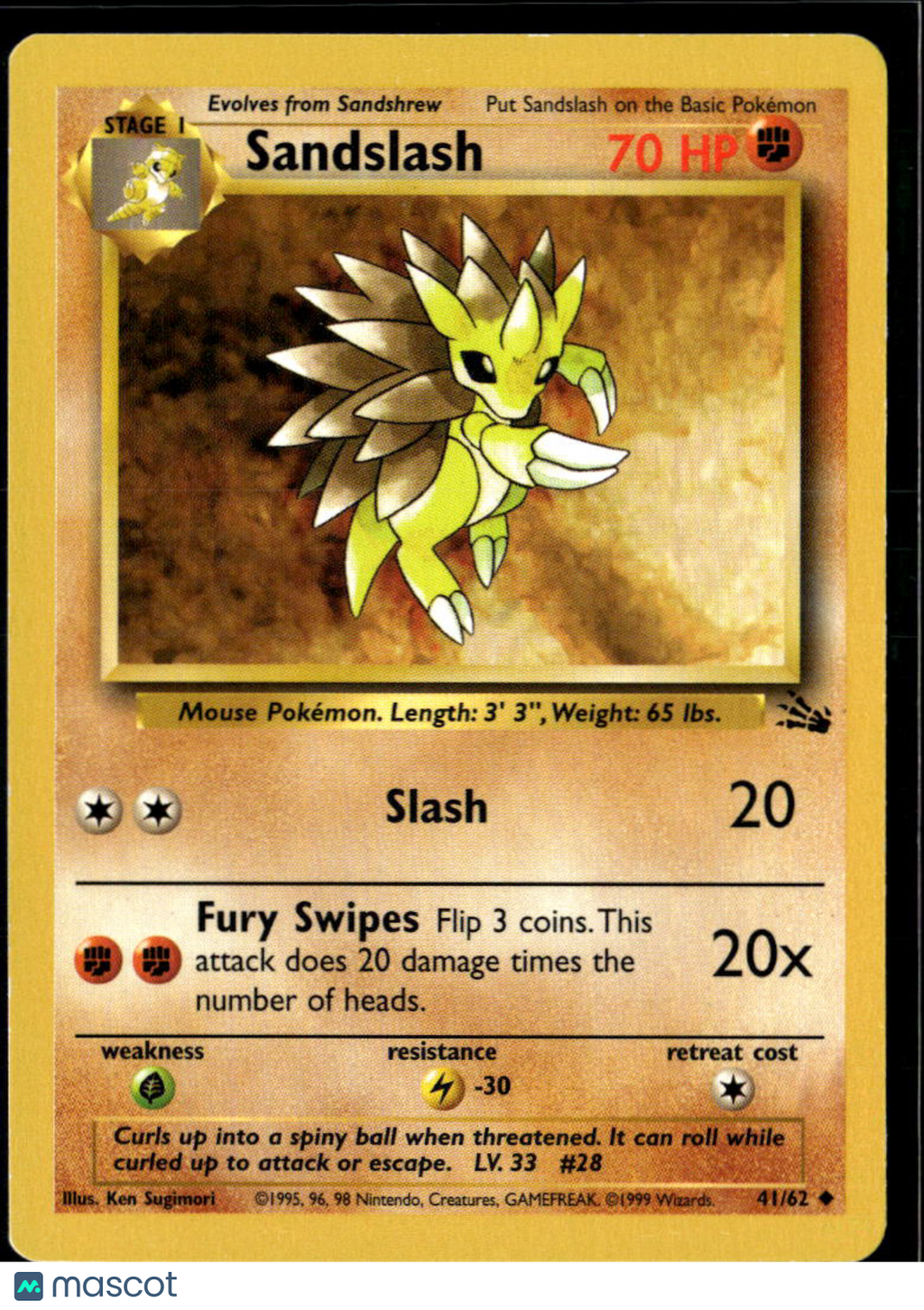 Sandslash 1999 Fossil Uncommon #41/62