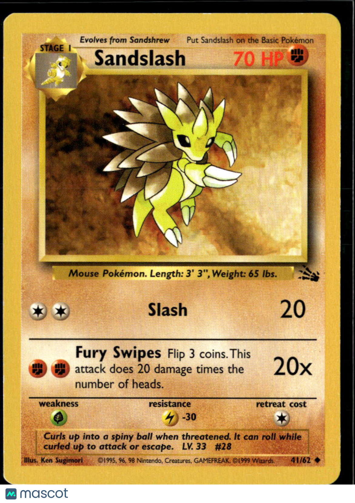 Sandslash 1999 Fossil Uncommon #41/62
