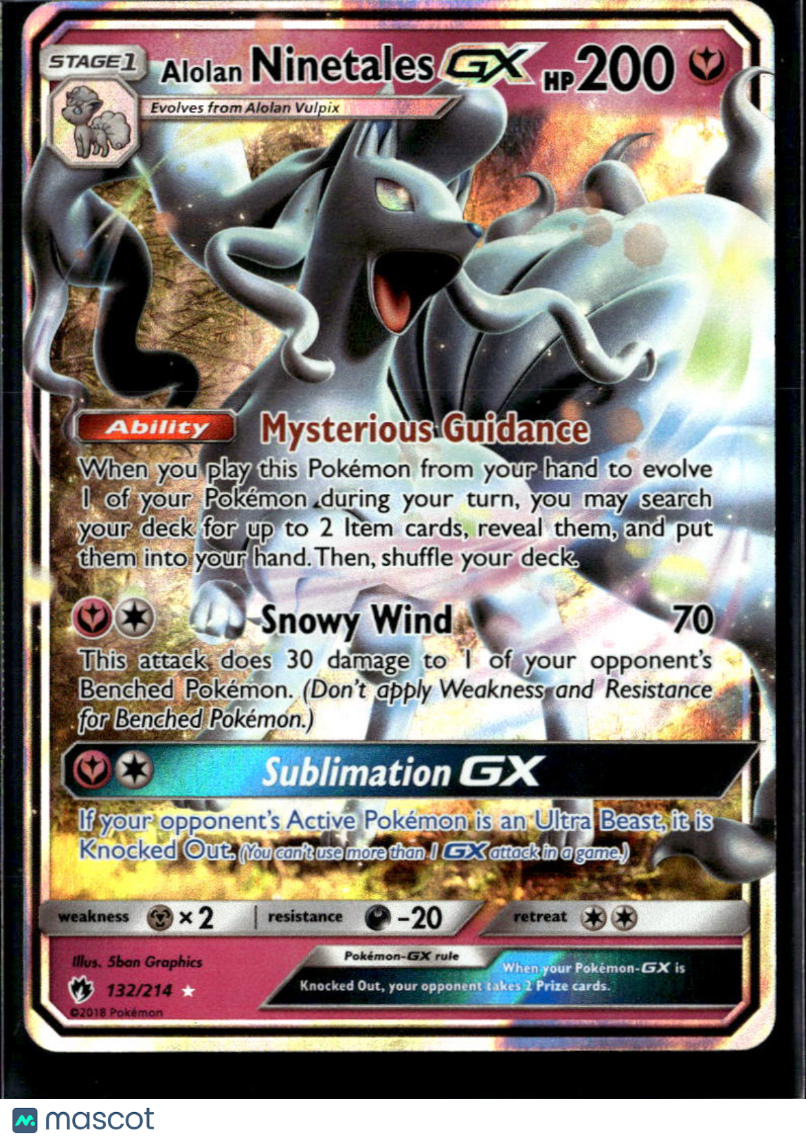 Alolan Ninetales GX 2018 Lost Thunder Holo Rare RR #132/214