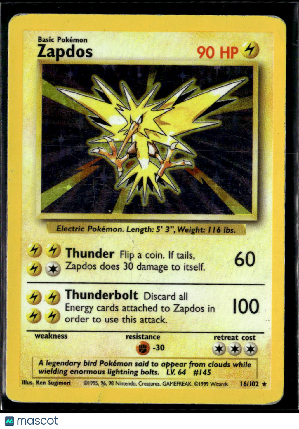 Zapdos 1999 Base Set Holo Rare #16/102