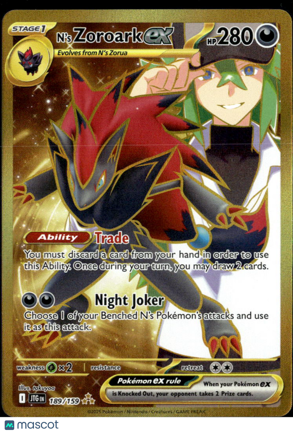 N'S Zoroark EX 2025 Journey Together Holo Secret Rare SAR #189/159