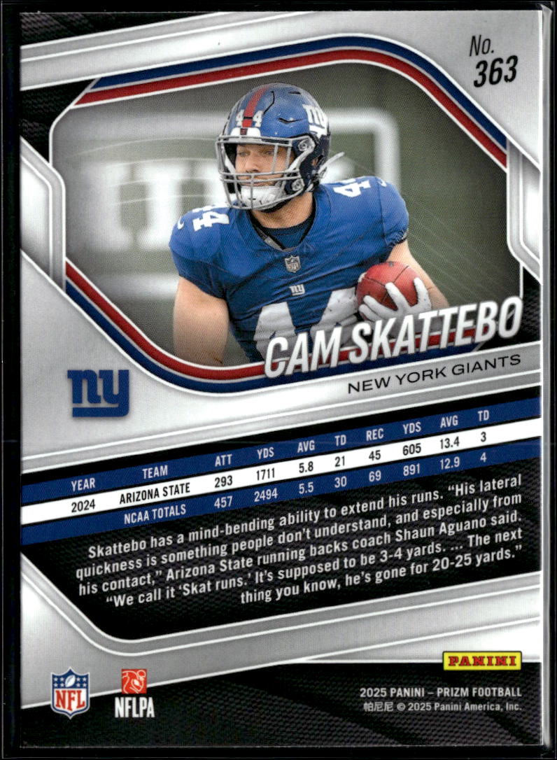 Cam Skattebo 2025 Panini Prizm RC Rookie New York Giants