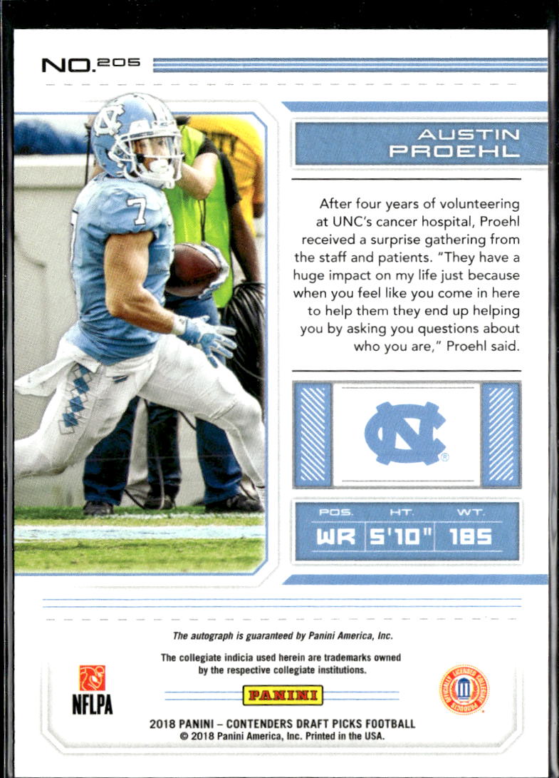Austin Proehl 2018 Contenders Auto Autograph RC North Carolina Tar Heels