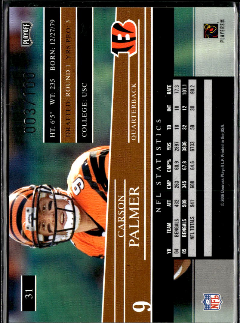 Carson Palmer 2006 Playoff Prestige Xtra Points Red 3/100 Cincinnati Bengals