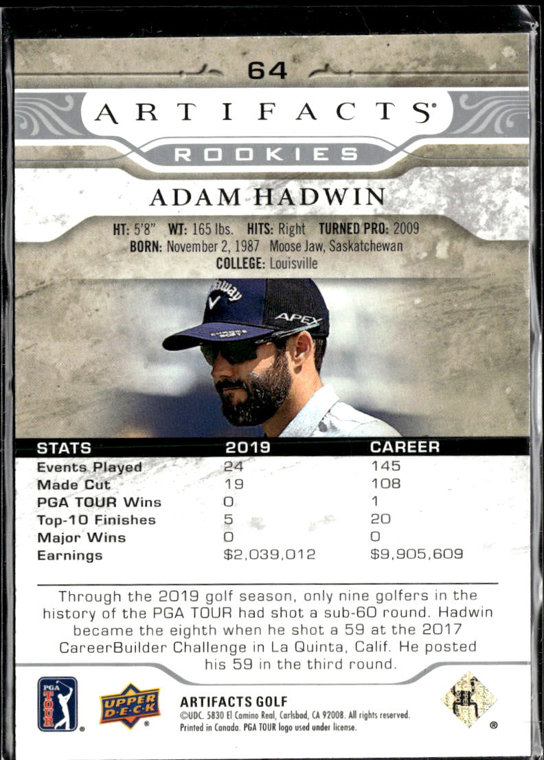 Adam Hadwin 2020 Upper Deck Artifacts Golf /999