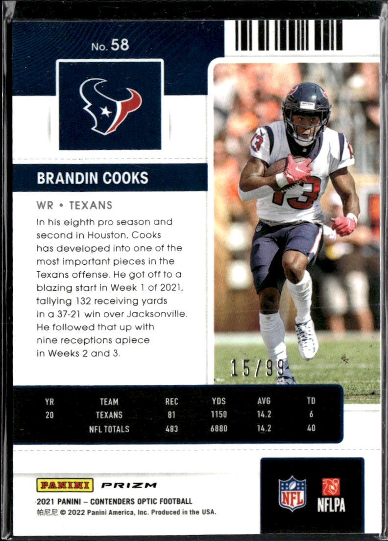 Brandin Cooks 2022 Contenders Optic Blue 15/99 Houston Texans