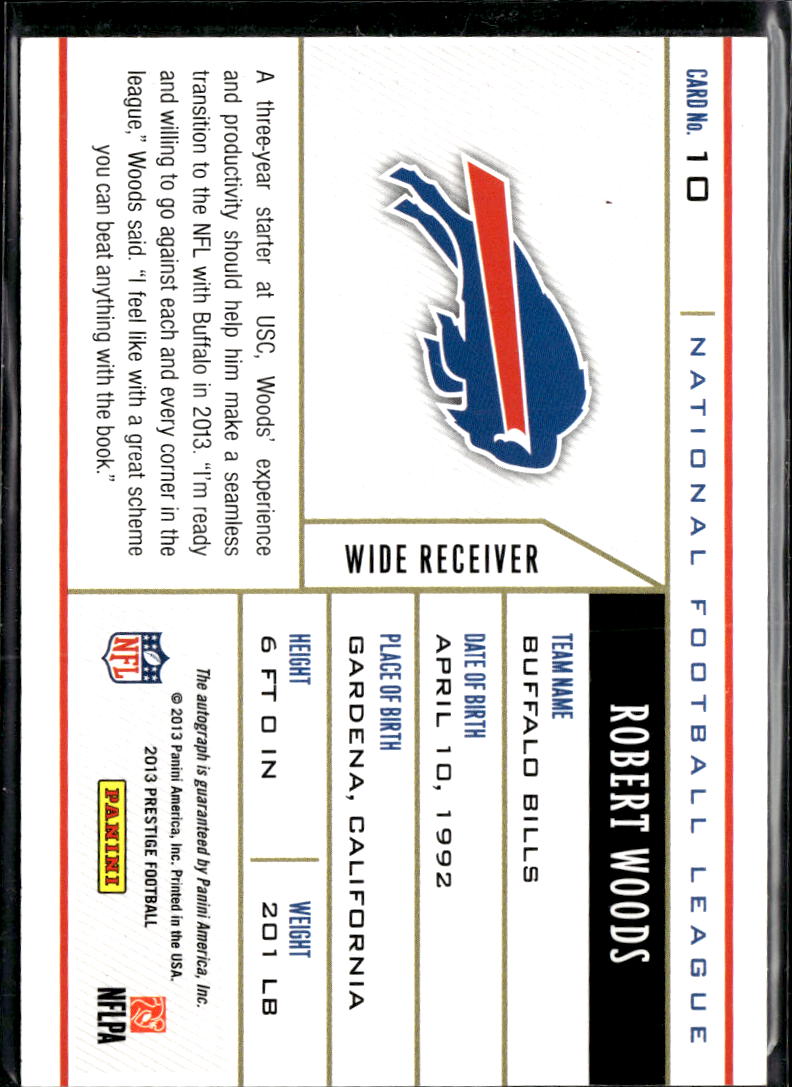 Robert Woods 2013 Panini Prestige Auto Autograph RC Buffalo Bills