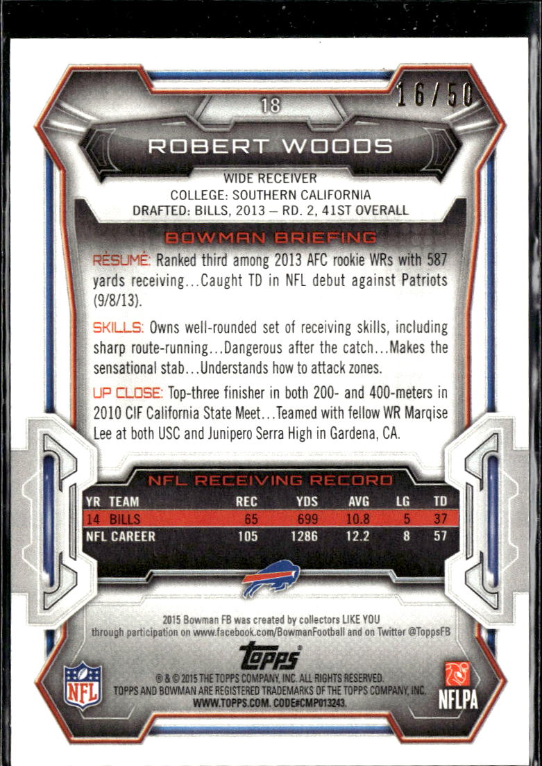 Robert Woods 2015 Bowman Orange 16/50 Buffalo Bills
