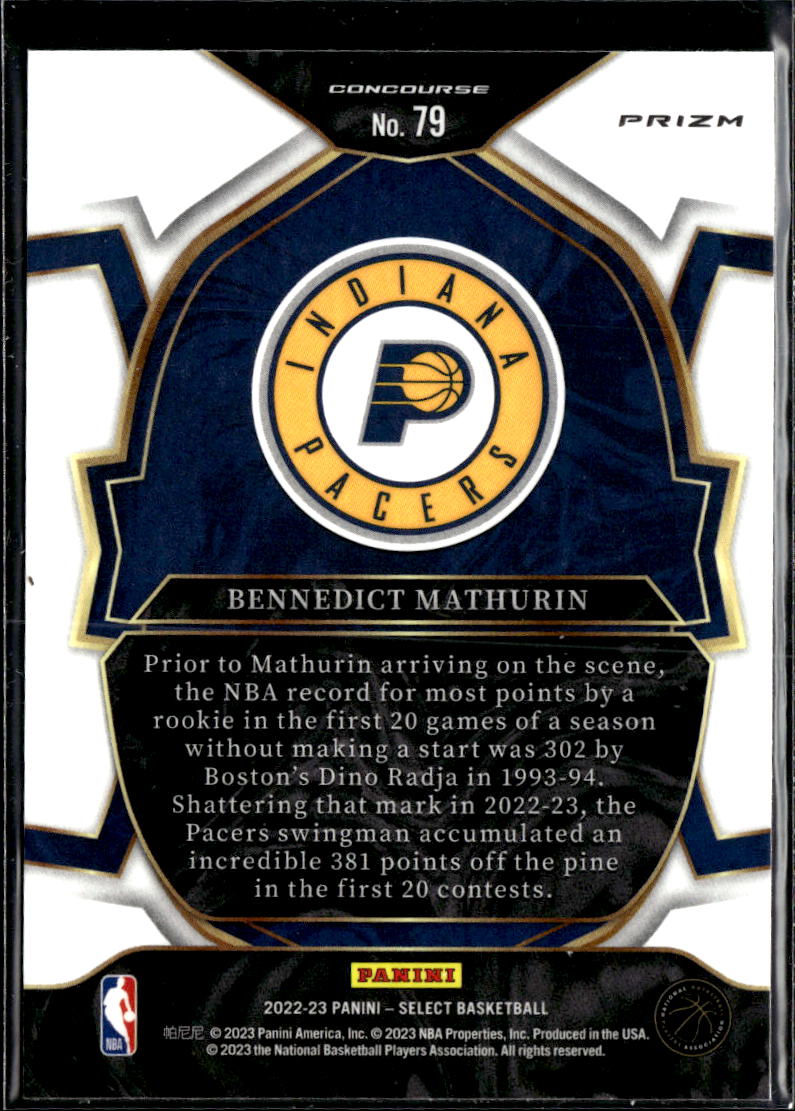 Bennedict Mathurin 2023 Select RC Orange Flash Prizm Rookie Indiana Pacers