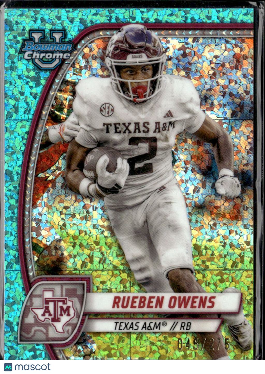Rueben Owens 2024 Bowman Chrome Aqua Shimmer Refractor /275 Texas A&M Aggies