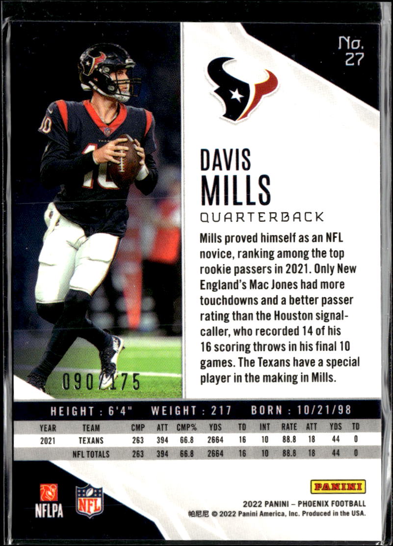 Davis Mills 2022 Panini Phoenix Lava /175 Houston Texans