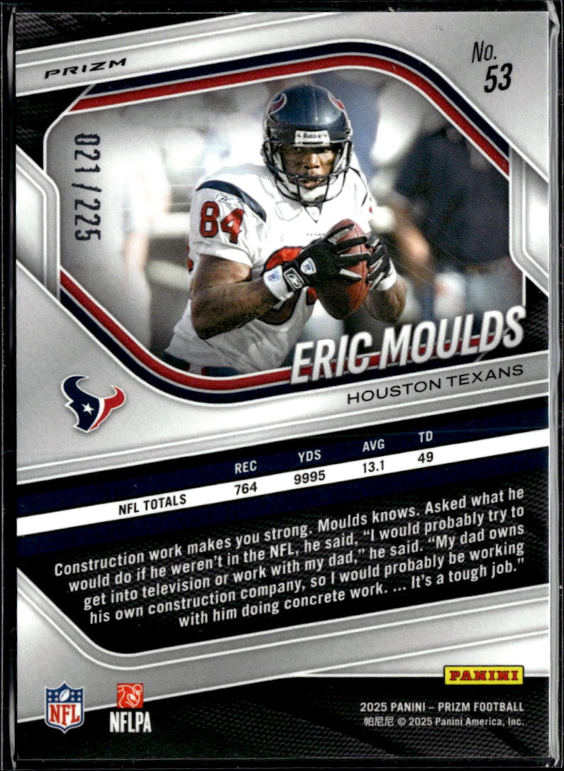Eric Moulds 2025 Panini Prizm Purple Ice /225 Houston Texans