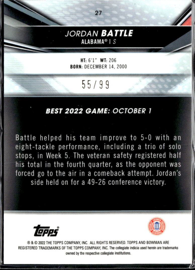 Jordan Battle 2022 Bowman's Best Green Shimmer /99 Alabama Crimson Tide