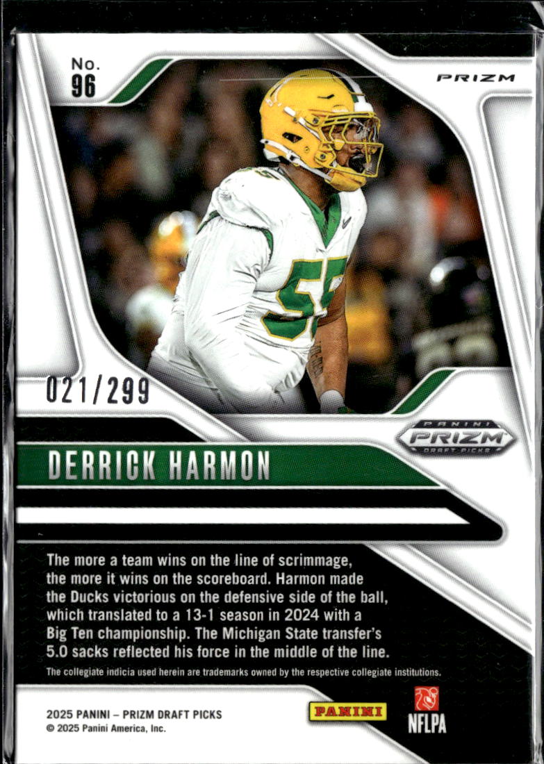 Derrick Harmon 2025 Panini Prizm Draft Picks Blue /299 Oregon Ducks