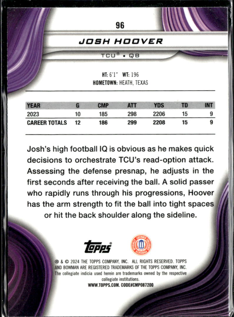 Josh Hoover 2024 Bowman's Best University Green Refractor /99 TCU Horned Frogs
