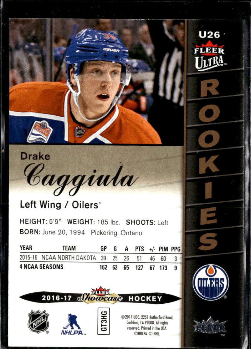 Drake Caggiula 2017 Fleer Ultra Showcase Hockey Rookies /599 Edmonton Oilers