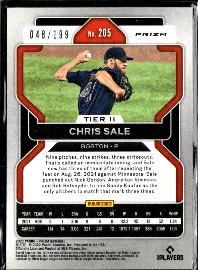 Chris Sale 2022 Panini Prizm Blue Mojo 48/199 Boston Red Sox
