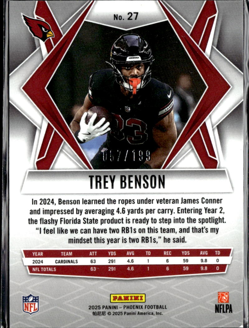 Trey Benson 2025 Phoenix Wave Prizm 57/199 Arizona Cardinals