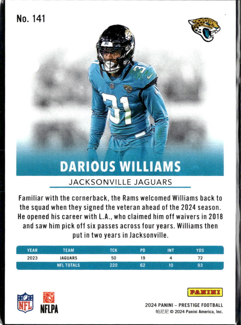 Darious Williams 2024 Prestige Xtra Points Purple /99 Jacksonville Jaguars