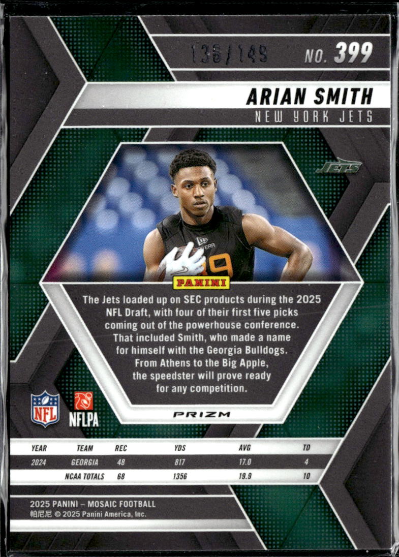 Arian Smith 2025 Mosaic Panini Logo Prizm RC /149 New York Jets