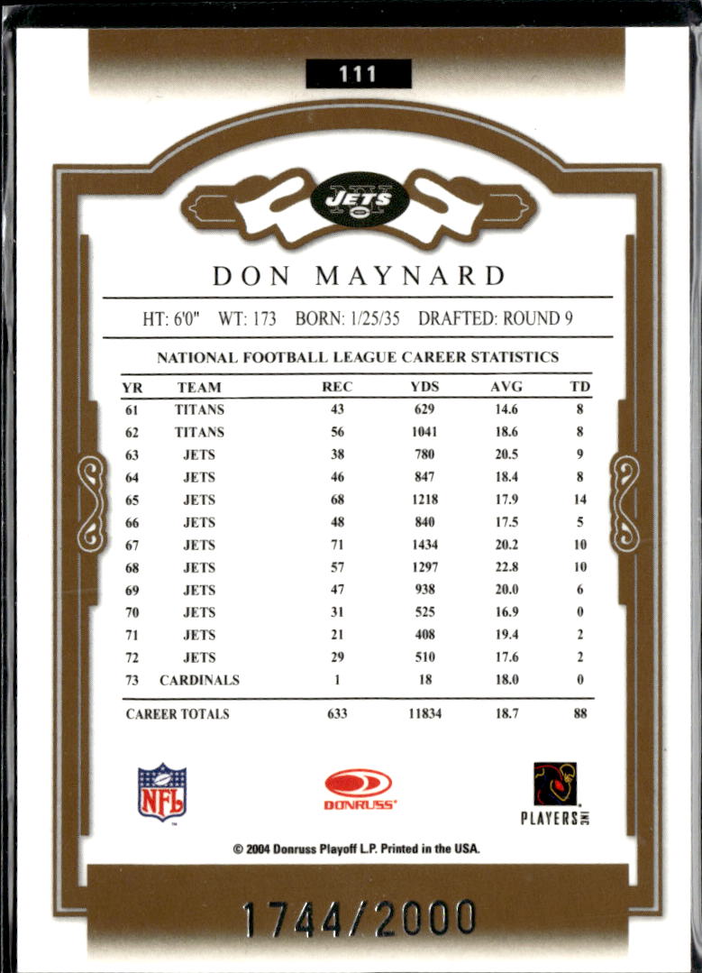 Don Maynard 2004 Donruss Classics /2000 New York Jets