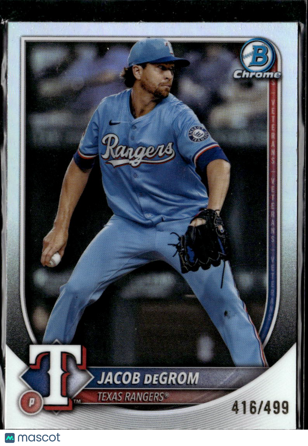 Jacob deGrom 2025 Bowman Chrome Refractor /499 Texas Rangers