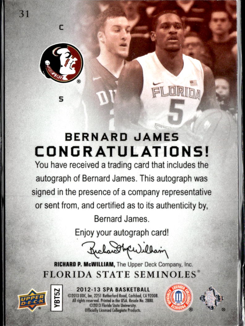 Bernard James 2013 SP Authentic Auto Autograph Florida State Seminoles